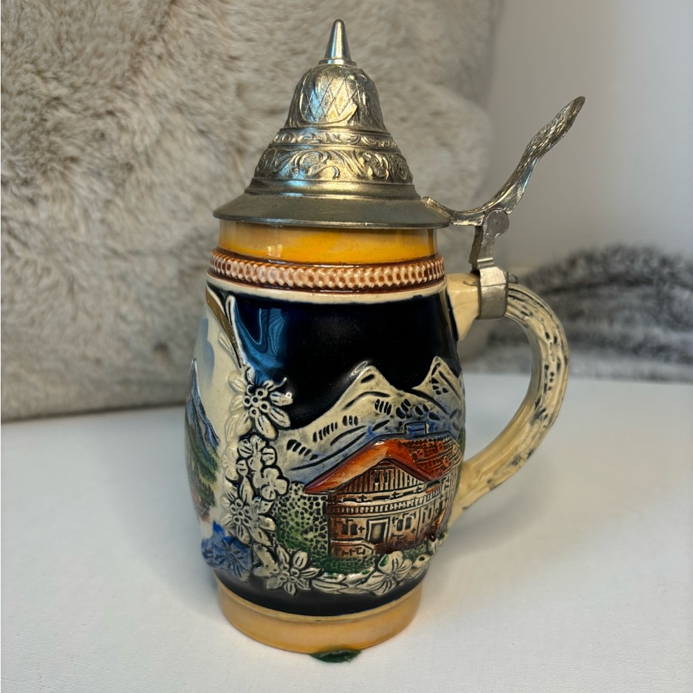 Vintage Original King Lidded Ceramic Beer Stein Holland Germany Beer Mug